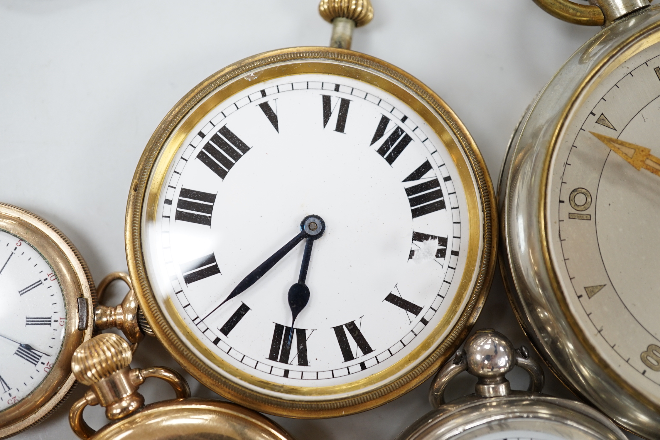 Thirteen assorted silver and mainly base metal pocket watches including half hunter and calendar moonphase.